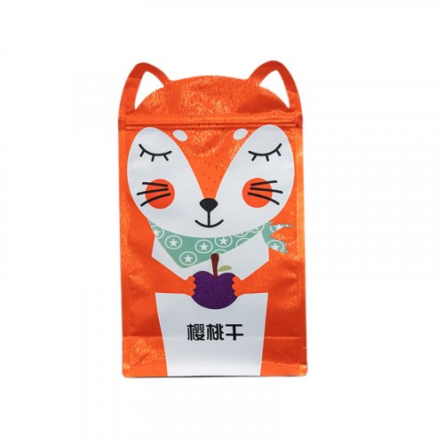 Custom Cat Shape Flat Bottom Snack Food Pouches for Cherry with Zipper